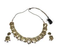 Rajasthan Gems Juego de collar y pendientes Jhumki de esmalte Meena de plata de ley 925 con cuentas esmaltadas de rodio, hechas a mano tradicionales Meenakari para mujer, regalo ajustable L232