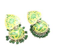 Rajasthan Gems Pendientes antiguos hechos a mano de plata de ley 925 esmaltada con cuentas verdes Meena - 10, Plata de ley