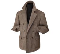 RAJEGAR Abrigos deportivos de tweed en espiga para hombre, con doble botonadura, mezcla de lana, chaquetas informales, cálidas, vintage, abrigo británico, marrón, L