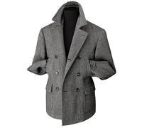 RAJEGAR Abrigos deportivos de tweed en espiga para hombre, con doble botonadura, mezcla de lana, chaquetas informales, cálidas, vintage, abrigo británico, gris, XL