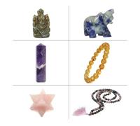 RAJNI Juego de cristales curativos 6 piezas Reiki Pulsera Piedras de palma Feng Shui Accesorios de meditación Cristal Mala Piedra preciosa natural Estatua de Ganesh Amuleto de la suerte Regalos