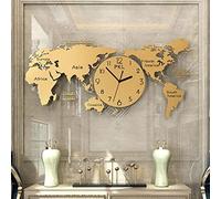 RajoNN Decoración de pared de metal para el hogar, reloj de pared con mapa del mundo en 3D, diseño interior grande, ultra silencioso, moderno, para sala de estar, reloj con esfera grande para