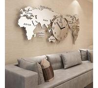 RajoNN Decoración de pared de metal para el hogar, reloj de pared de mapa del mundo de 47 pulgadas, reloj de pared moderno para sala de estar, reloj de pared grande acrílico 3D, mapa del mundo, reloj
