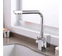 RajoNN - Filtro de agua para grifo de cocina de 3 vías con aireador giratorio de 360° y asas duales, cromado, elegante grifo mezclador para fregadero para agua potable limpia, fácil instalación