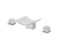 RajoNN Grifo mezclador de cascada para lavabo de tres agujeros generalizado, mezclador de agua caliente y fría, lavabo de doble mango, latón cromado, lavabo