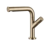 RajoNN Grifo mezclador de latón de un solo agujero para lavabo de baño de una sola manija, grifo mezclador caliente y frío con placa de drenaje emergente, color dorado cepillado