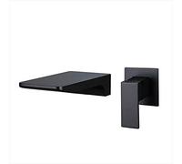 RajoNN Grifo mezclador de latón montado en la pared para lavabo de baño de latón mezclador caliente y frío, lavabo de una sola manija, lavabo negro