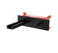 RajoNN Grifo mezclador de lavabo de cascada, montado en la pared, mezclador caliente y frío, lavabo de una sola manija, lavabo de latón, caja integrada, color negro