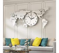 RajoNN Home - Reloj de pared de metal, diseño de mapa del mundo, decoración del hogar, reloj creativo de salón de cuarzo, moderno reloj de pared grande