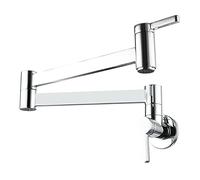 RajoNN Llenador de ollas de latón para agua fría para cocina, comercial, grifos plegables y elásticos de doble articulación, brazos oscilantes de un solo agujero, dos asas, montaje en pared, cromado