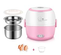 RajoNN Mini hornillo de arroz eléctrico con calefacción térmica interna de acero inoxidable, caja de almuerzo eléctrica, recipiente para cocción al vapor portátil para alimentos (color: