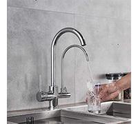 RajoNN Purify mezclador de cocina montaje en encimera doble manija purificación fregadero de cocina 2 caño giratorio grifo de agua para cocina filtro agua potable