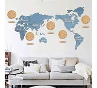 RajoNN RajoNN Decoración de pared de metal para el hogar, reloj de pared de mapa del mundo creativo bricolaje moderno reloj multizona de madera cuarzo 3D tridimensional sala de estar fondo de pared