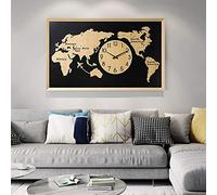 RajoNN RajoNN Relojes de pared para sala de estar, reloj de pared moderno con marco de metal negro, movimiento silencioso de bricolaje mapa del mundo reloj de pared para sala de estar decoración del