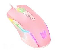 RajoNN Ratones con Cable para Juegos, ratón óptico USB con retroiluminación RGB, 6400 dpi, ratón ergonómico para PC con 7 Botones programables, para Windows (Color: Rosa)