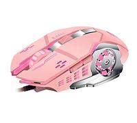 RajoNN Ratones Ratón con Cable, Ratones Ópticos Silenciosos para Juegos Mecánicos USB, Programación Macro, para Computadoras Portátiles de Escritorio para Niñas (Color : Pink)