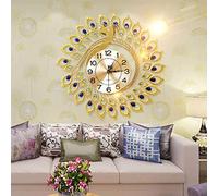 RajoNN Reloj de pared creativo de pavo real, reloj de pared de cristal, decoración 3D, forma de pavo real, reloj silencioso para decoración de sala de estar (58 x 58 cm