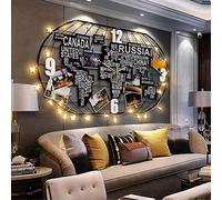 RajoNN Reloj de pared grande de metal, decoración de mapa del mundo, movimiento silencioso, hermoso reloj de pared decorativo de pared, adecuado para sala de estar, dormitorio, oficina, L