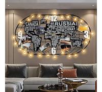 RajoNN Reloj de pared grande de metal, decoración de mapa del mundo, movimiento silencioso, hermoso reloj de pared decorativo de pared, adecuado para sala de estar, dormitorio, oficina, L