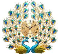 RajoNN Reloj de pared, moderno reloj de pared de hierro grande 3D con forma de pavo real sin tictac, reloj silencioso para sala de estar, dormitorio, espacio de oficina