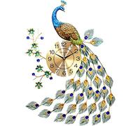 RajoNN Reloj de pared para sala de estar, moderno, lujoso reloj de pared de pavo real, reloj de pared silencioso de metal, con movimiento silencioso, para sala de estar, dormitorio, espacio de oficina