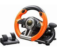 RajoNN Volante De Carreras, Volante Universal De Juego De Carreras De Coches USB De 180 Grados con Pedales para Windows PC/PS3/PS4/X-One/Switch,Orange