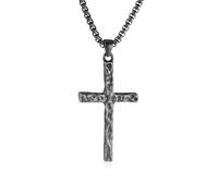 Rajputana Collar vintage de acero inoxidable con cruz para hombres y niños Colgante cruz martillado Collar inoxidable para hombres Bautismo cristiano Día del Padre Cumpleaños Pascua Regalos, Acero