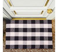 RAJRANG Alfombra de algodón reversible a cuadros de búfalo de lavado para interiores a cuadros al aire libre Alfombra de entrada al aire libre Alfombra negra y blanca 70 x 109 cm