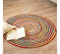 RAJRANG BRINGING RAJASTHAN TO YOU Alfombra de Trapo de Yute Chindi - 100% algodón Tejido a Mano Redondo Multicolor Piso Chindi Mat Reciclado para el hogar Ddecor Boho Decorativo - 91 cm