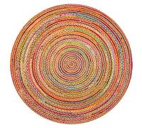 RAJRANG BRINGING RAJASTHAN TO YOU Alfombra Redonda Multicolor - Alfombra de algodón de Yute Chindi - Reversible y Extremadamente Duradera - Alfombra Interior -183 cm