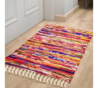 RAJRANG BRINGING RAJASTHAN TO YOU Chandi Rag Alfombra 50x80 cm Fresco Chandi Rag Boho Alfombra Tejida con Rayas Multicolores
