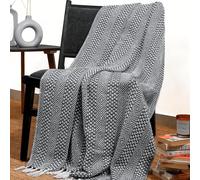 RAJRANG BRINGING RAJASTHAN TO YOU Cotton Farmhouse Throw - 50x60 Pulgadas - Manta Tejida Tejida con Borla Decorativa para el sofá y el sofá de carbón Gris