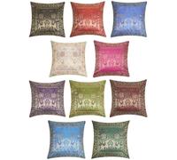 RAJRANG BRINGING RAJASTHAN TO YOU Cubiertas de Almohadas étnicas Juego de 10 Cojines de Acento de Seda Bohemio Cushions Kantha para el hogar Decoración de 16x16 Pulgadas