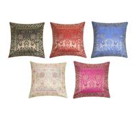 RAJRANG BRINGING RAJASTHAN TO YOU Cubiertas de cojín de Seda 16x16 Pulgadas Almohadas étnicas Bohemias decoración del hogar Kantha Cajas Decorativas de 5