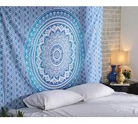 RAJRANG BRINGING RAJASTHAN TO YOU Decoración de Pared con Tapicería Pequeña - Mandala Colgante Hombre para Hombres y Mujeres Decoración Elegante de la Habitación Boho - Azul - 127 x 152 cm