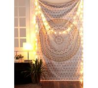 RAJRANG BRINGING RAJASTHAN TO YOU Pequeño Tapiz para Colgar en la Pared - Tapices Ombre Mandala para Hombres y Mujeres Decoración Elegante de la Habitación Boho - Blanco y Dorado - 127 x 152 cm