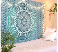 RAJRANG BRINGING RAJASTHAN TO YOU Tapiz de mandala extra grande tamano king para dormitorio y sala de estar, tapices de algodon para colgar en la pared, color verde mar, 90 x 108 pulgadas