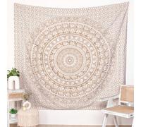 RAJRANG BRINGING RAJASTHAN TO YOU Tapiz de mandala para colgar en la pared, dorado 213 x 137 cm, para decoración de dormitorio y sala de estar, tapices de algodón bohemios para colgar en la pared