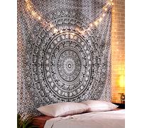 RAJRANG BRINGING RAJASTHAN TO YOU Tapiz Grande - Decoración de Pared de Tapicería Hippie de Algodón puro Decoración Habitación de Boho de Gran Elefante Decorativa - Blanco y Negro - 228 x 274 cm