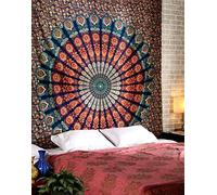 RAJRANG BRINGING RAJASTHAN TO YOU Tapiz grande para colgar en la pared Tapices de mandala de algodón Decoración para sala de estar Naranja 227x274 cm