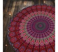 RAJRANG BRINGING RAJASTHAN TO YOU Tapiz redondo de pavo real - Mandala Roundie Boho Hippie Mantel Algodón puro Playa Tiros para picnic y camping - Rosa y morado - 182 cm