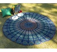 RAJRANG BRINGING RAJASTHAN TO YOU Toalla Playa Redonda Azul Estilo Mandala Indio Tapiz Hippie Mantel Redondo Algodón Yoga o Para Picnic - 182 cm