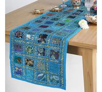 RAJRANG Camino de mesa de retazos Rajasthani de estilo vintage, mantel individual decorativo de lujo para mesa de centro, mantel de algodón bordado a mano, decoración hippie de 40,6 x 183,9 cm, color