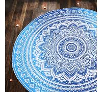 RAJRANG Tapicería Grande y Redonda Mantel Ombre Mandala Roundie Boho Chic Cotton Throws para Picnic y Camping - Azul 72 Inch