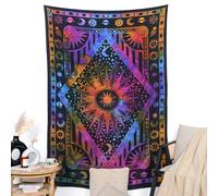RAJRANG Tapiz bohemio de algodón con diseño de sol y luna | Mandala púrpura | 137 x 229 cm, decoración espiritual de tela para dormitorio y espacio de meditación