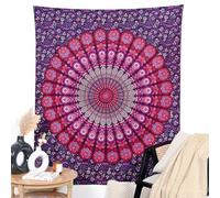 RAJRANG Tapiz de algodón morado y rosa 76 x 102 cm - Mandala de pavo real para colgar en la pared, manta de playa bohemia, decoración del hogar para dormitorio o sala de estar