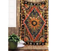RAJRANG Tapiz de mandala de sol celestial para dormitorio y sala de estar, tapiz bohemio de algodón para colgar en la pared, color naranja, 50 x 60 pulgadas