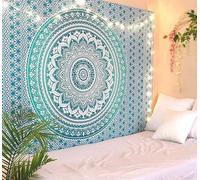 RAJRANG Tapiz de mandala degradado, 213 x 230 cm, tapiz hippie Queen para dormitorio, bohemio, grande, para colgar en la pared, tela de picnic, manta de playa, color verde mar