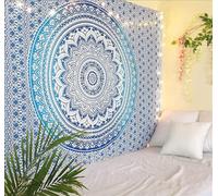 RAJRANG Tapiz de pared para dormitorio, colgante de pared, mandala azul degradado, 213 x 230 cm, decoración bohemia para dormitorio, manta de playa de algodón, tapices grandes bohemios