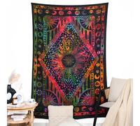 RAJRANG Tapiz de sol y luna de algodón bohemio para colgar en la pared, para dormitorio, zodíaco celestial, decoración de mandala, naranja, 127 x 152 cm